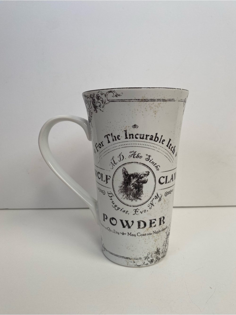 222 Fifth White Ceramic 'Wolf Claw Powder' Graphic Tall Mug